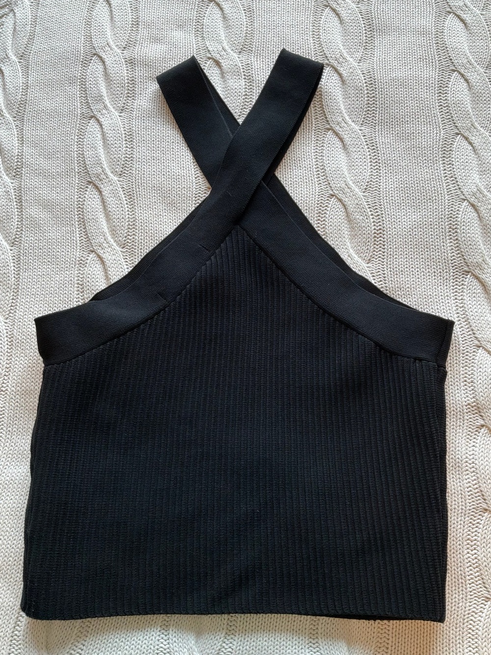 Forever 21 Black Ribbed Criss Cross Halter Crop Top -‎ Small